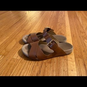 Michael Kors Cognac Leather Slides w/ Gold Buckle